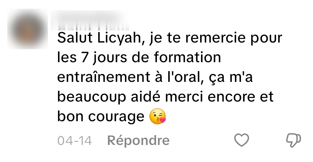Capture TikTok : 7 jours d'entraînement à l'oral qui ont beaucoup aidé.