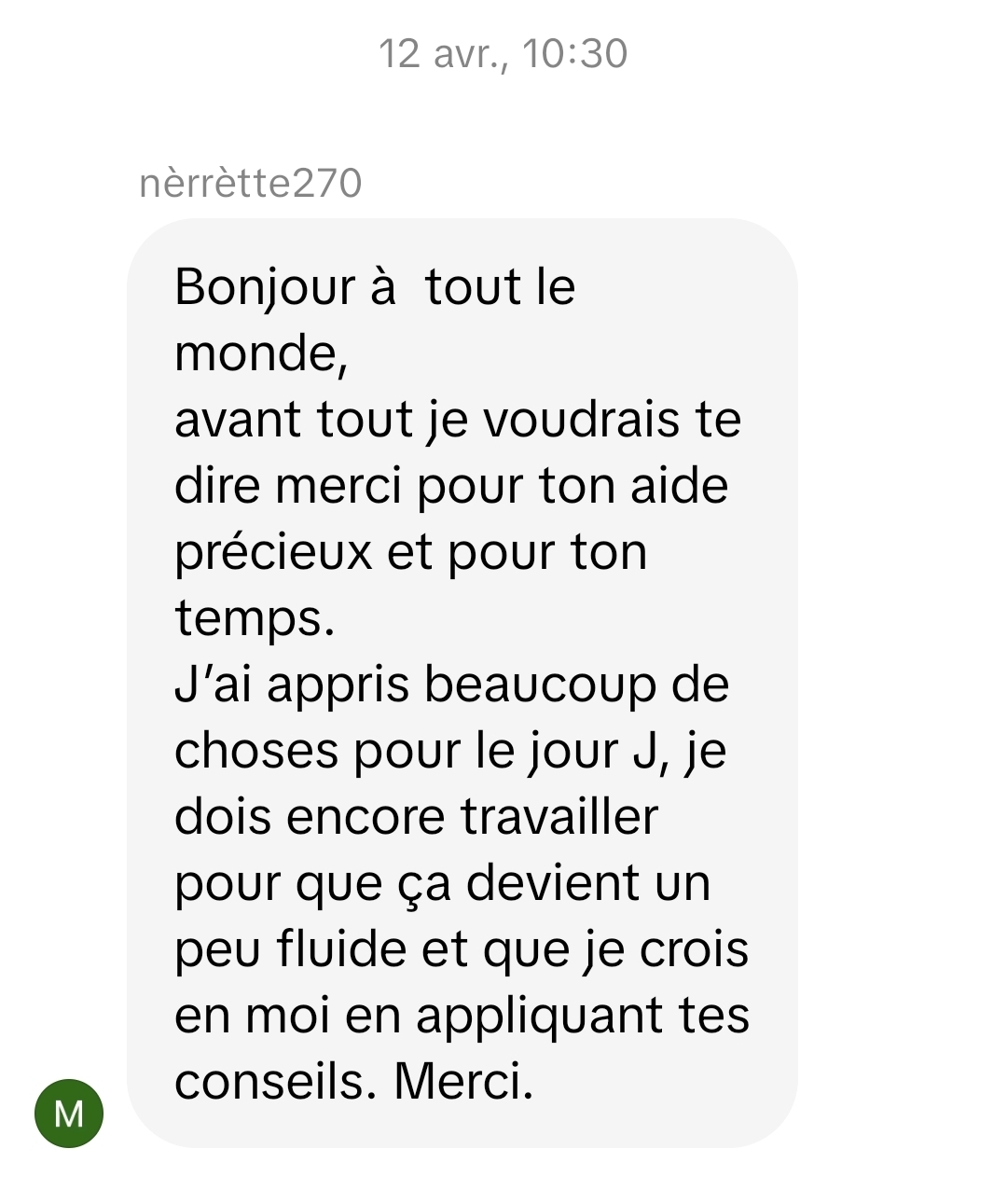 Capture TikTok : un témoignage de gratitude pour l'aide et le temps consacré avant le jour J.