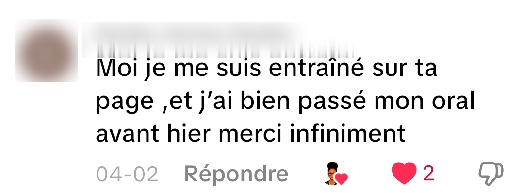 Capture TikTok : une candidate s'est entraînée et a réussi son oral.