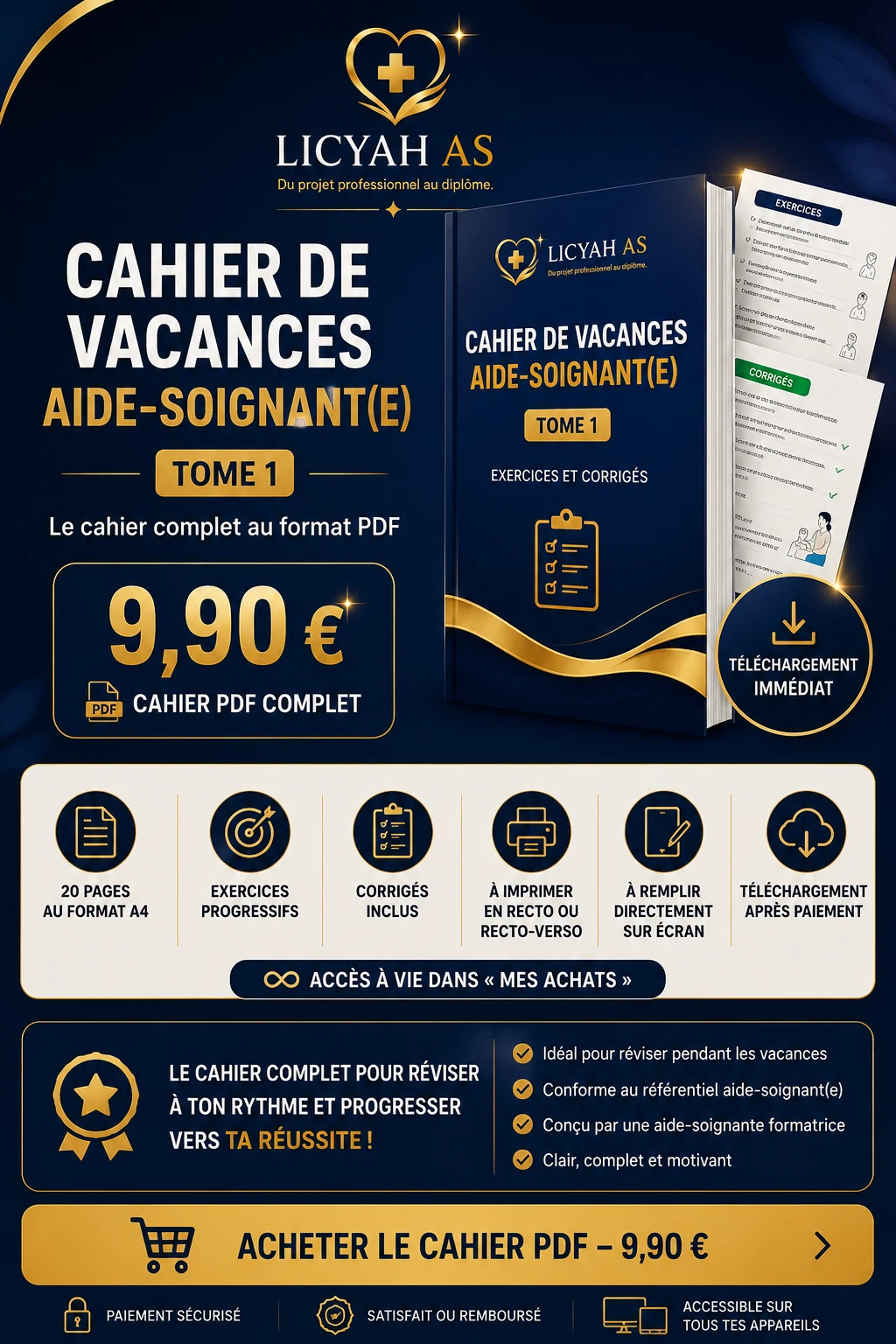 Cahier de vacances aide-soignant Tome 1 PDF à 9,90 €